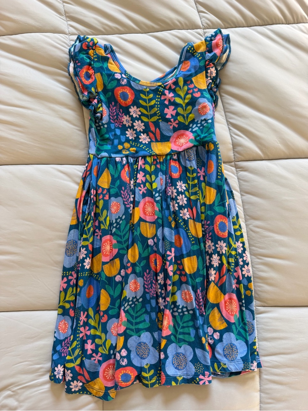 Little Sleepies Teal Floral Ruffle Sleeve Dress